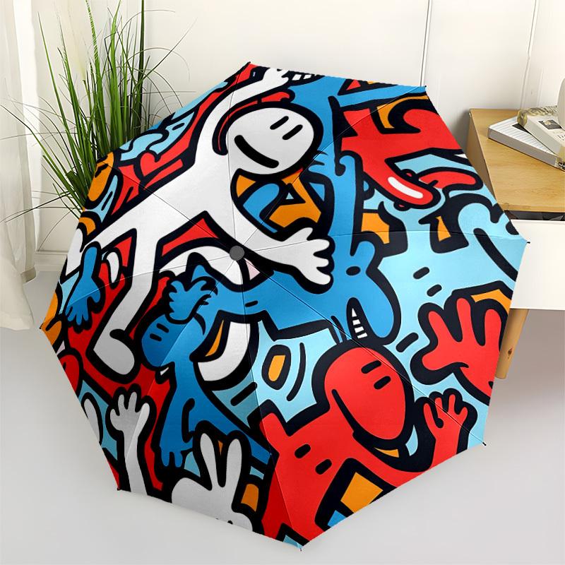 1pc Abstract Art Automatic Folding Umbrella, Portable & Foldable Design with 8 Ribs, Casual Outdoor Accessory yy250805140