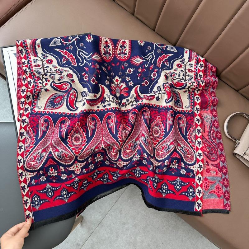 Retro Jacquard Scarf Girl Mother Gift Autumn and Winter Imitation Cashmere Warm Thickened Versatile Scarf Shawl Dual-purpose