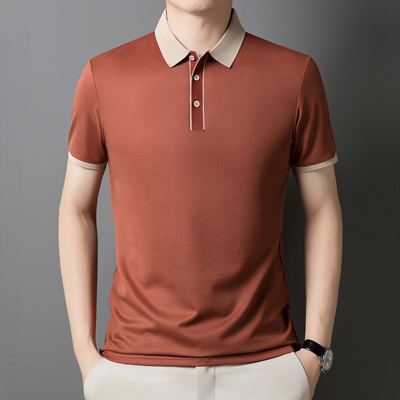 Men'S Polo Shirt Short Sleeve Medium And Blue Premium Lapel Business Casual