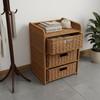 Woven Rattan Storage Cabinet Slim Legs Nightstand Space-Saving