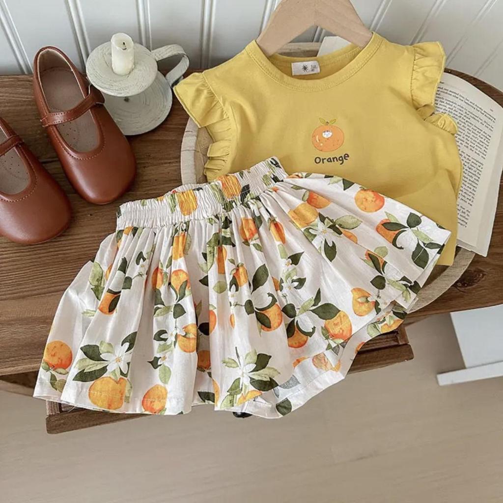 2025 Summer Outfit: Girls' Loose Short Sleeve T-shirt & Princess Skirt Set
