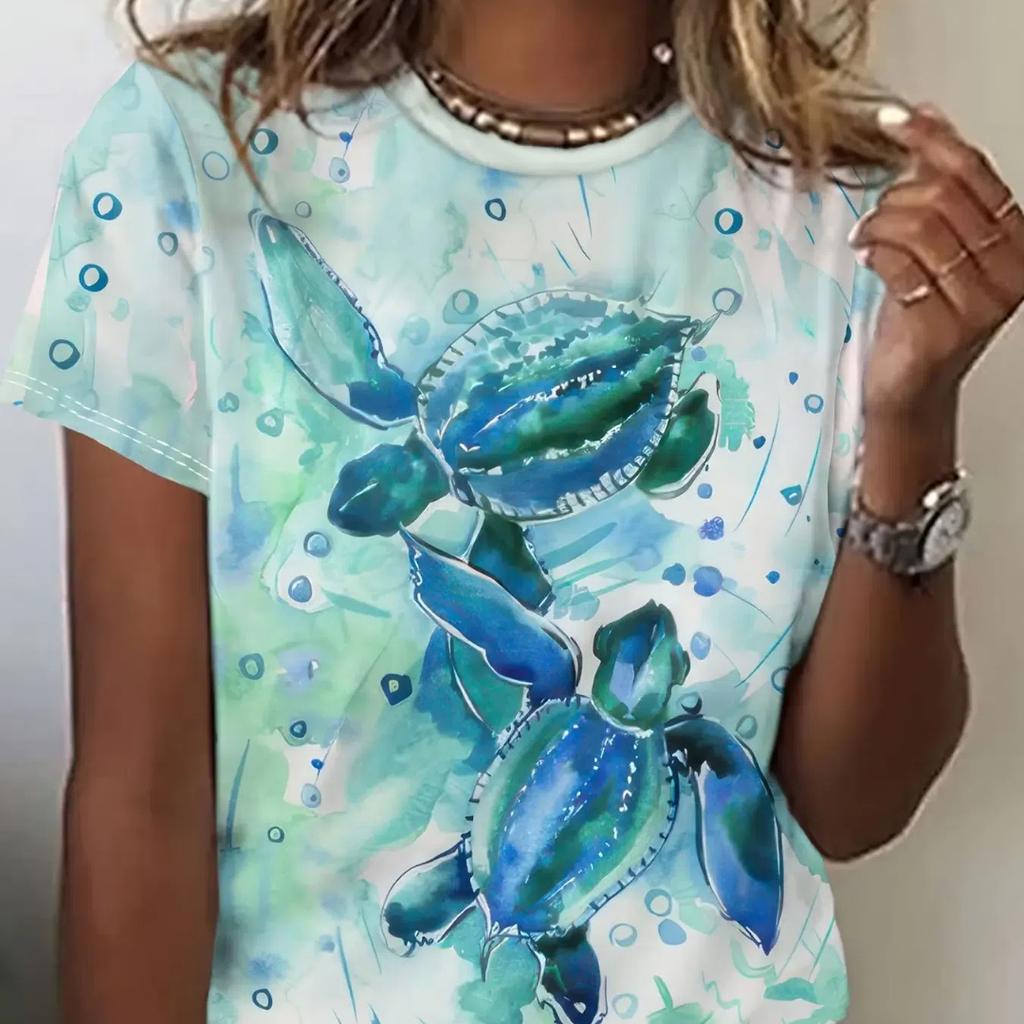 Lustige Damen-T-Shirts mit Cartoon-Hund, Zeichentrickfiguren, süßes T-Shirt mit 3D-Druck, lässiges Kurzarm-Oberteil mit Rundhalsausschnitt, weibliche Kleidung