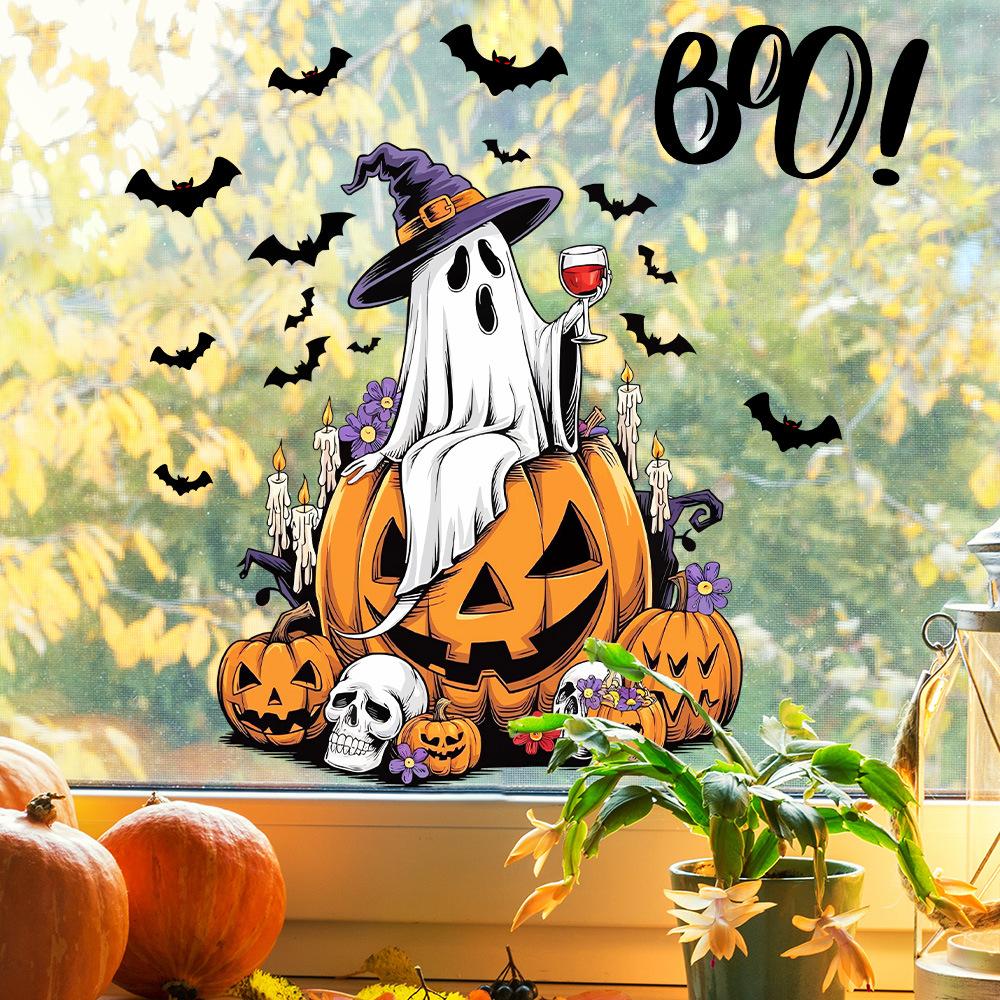 Cartoon, Halloween, Terrifying Pumpkin Ghost, Window Stickers, Festival Decoration, Static Stickers, Party Decoration Stickers, Festival Glass Sticker