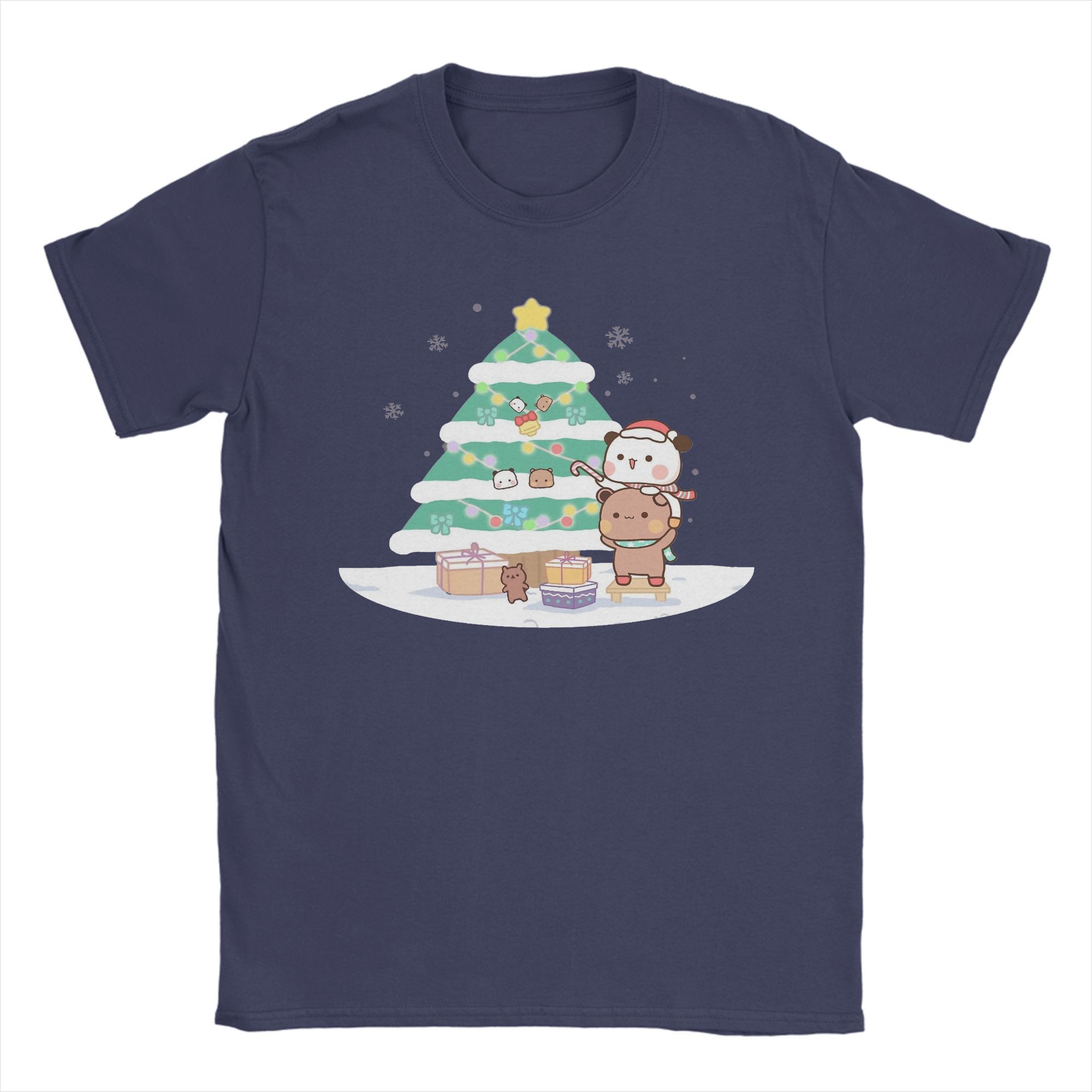 

Novelty Bubu Dudu Merry Christmas T-Shirts for Men O Neck Pure Cotton T Shirts Panda And Brownie Bear Couple Short Sleeve Tees 4XL