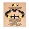 Baseball Basketball Football Soccer Gifts, Natural Stone Baseball Cross Prayer Bracelets for Teen Ideas with Message Gift Card