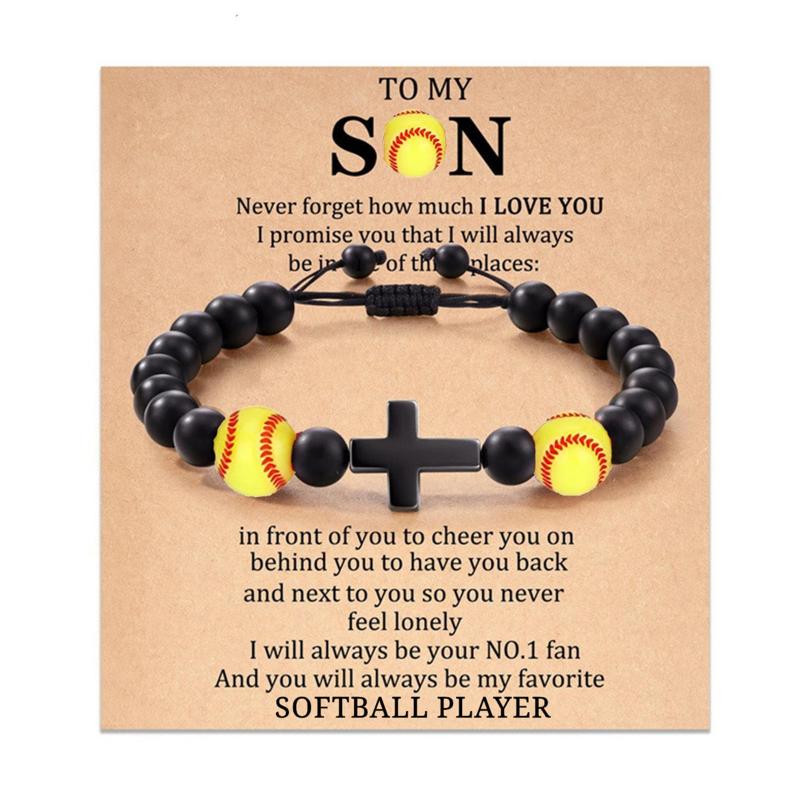 Baseball Basketball Football Soccer Gifts, Natural Stone Baseball Cross Prayer Bracelets for Teen Ideas with Message Gift Card