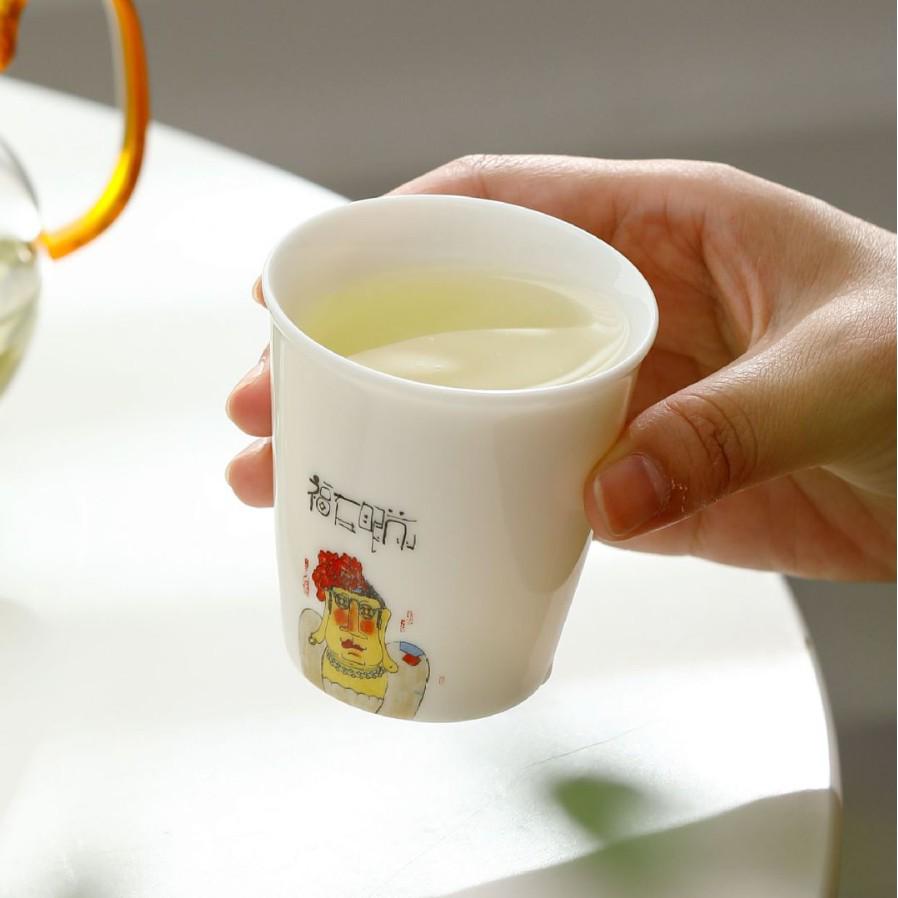 New Chinese Style White Porcelain Cartoon Calligraphy Cola Cup - Small Kung Fu Tea Cup Souvenir