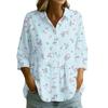 Damen Knopfleiste Hemd Vintage Blumenmuster Dreiviertelärm Lockerer Schnitt Bluse mit Kragen Lässig Leichtes Oberteil