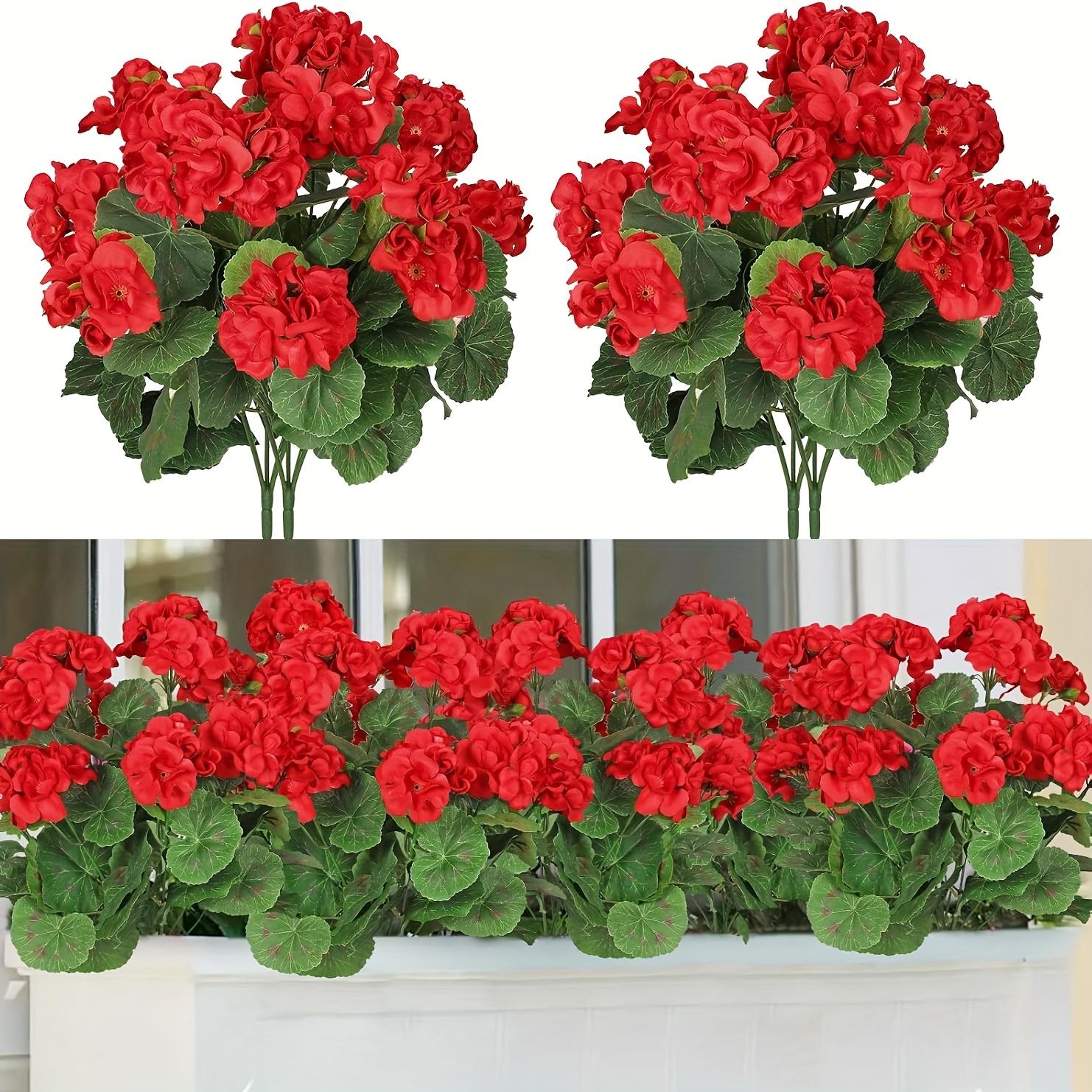 

4 шт. в упаковке: искусственная герань, устойчивая к ультрафиолетовому излучению, фигурные фигурки - пластиковые цветы для домашнего декора - настольные искусственные кусты красный