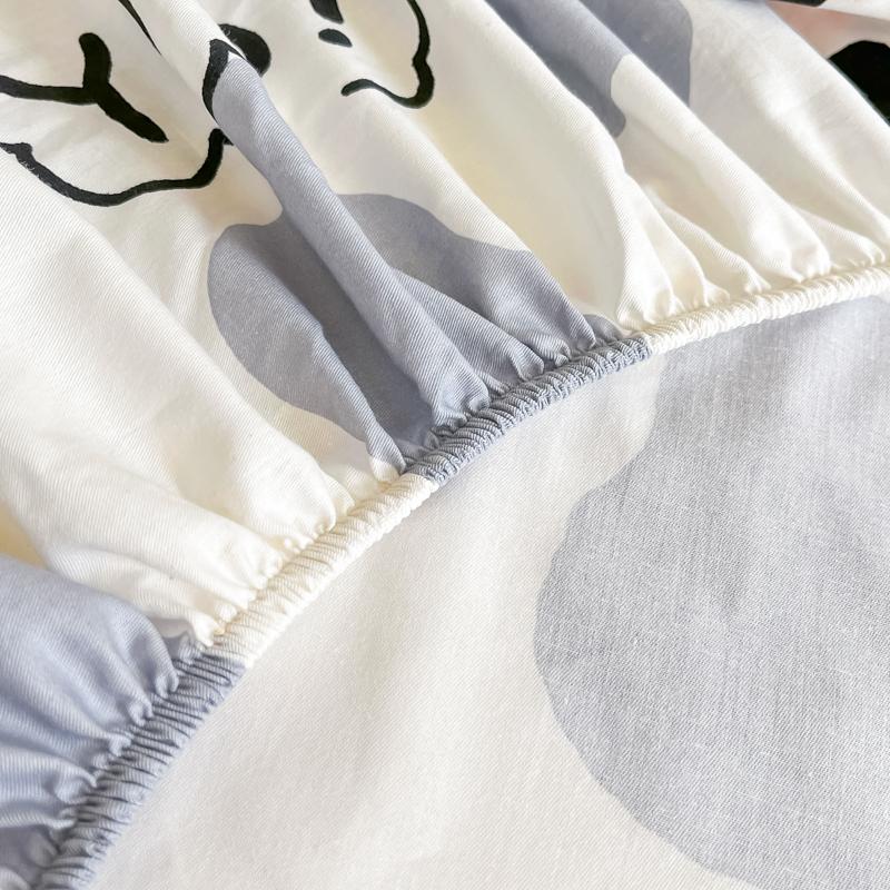 1Pc 100%Cotton Bed Sheet For Kids Panda Printed Cute Cartoon Style Fitted Bed Sheet With Elastic Band 360All-Inclusive Bed Sheet