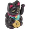 4 Inch Lucky Cat Decor Hand Waving Welcoming Cat for Home Desk Ornament Gift Giving Black