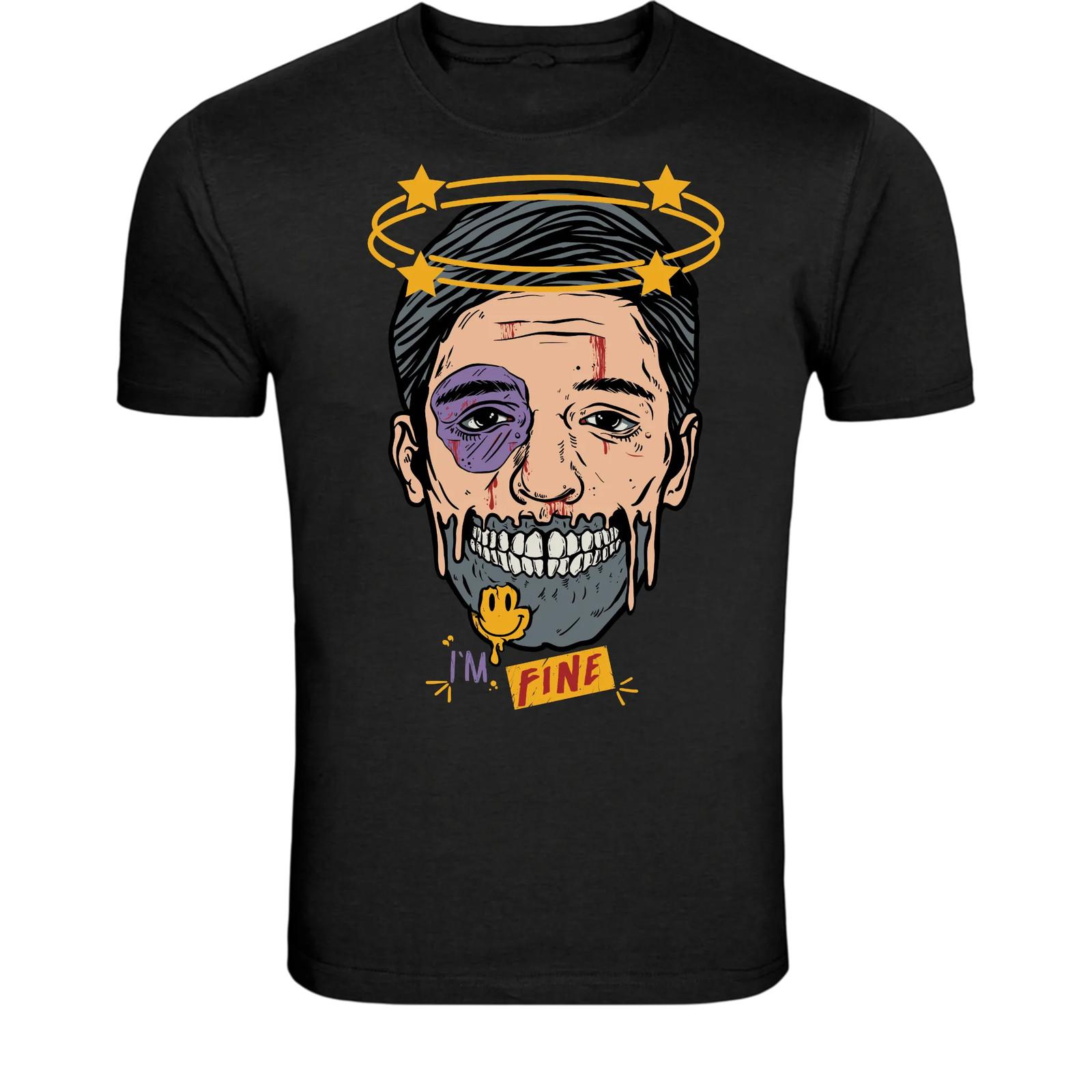 I m Fine Broken Smile Skull Face T-Shirt - Dark Humor Graphic Tee M