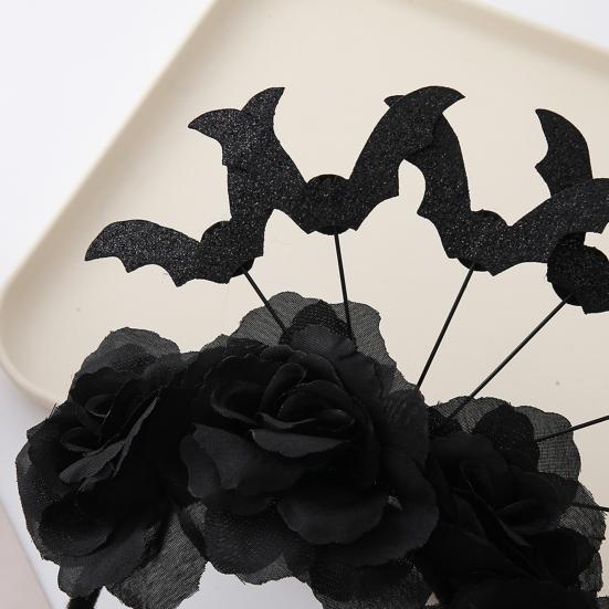 Photo Shoot Hairpiece Halloween Black Bat Headband for Women, Gothic Rose Boo Ghost Theme Party Headwear Hair Accessories Festive, Costume Accessory