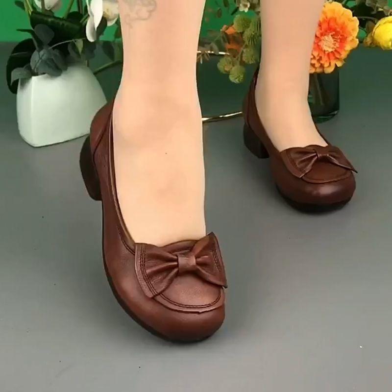 Bow casual Doudou loafer women's shoes spring, summer and autumn four seasons mother middle-aged and elderly low-heeled comfortable mother shoes