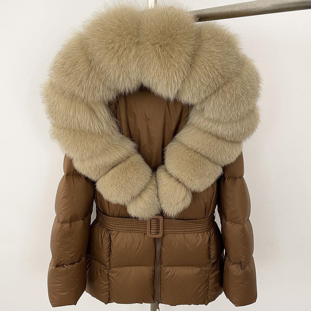 OFTBUY 2024 Jachetă albă din puf de rață, groasă, caldă, 90%, jachetă de iarnă pentru femei, cu guler de blană de raton naturală, cu glugă, casual