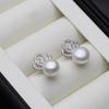 Real Natural White Fresh Water Pearl Stud Earrings For Women,Real 925 Silver Crow Stud Earrings Pearl Wife Birthday Gift White