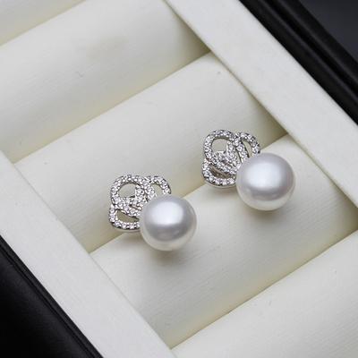 Real Natural White Fresh Water Pearl Stud Earrings For Women,Real 925 Silver Crow Stud Earrings Pearl Wife Birthday Gift White