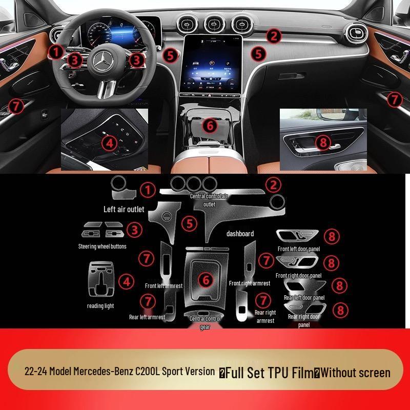 Transparent TPU Screen Protector for New Mercedes-Benz C260L/C200L Interior Console & Navigation