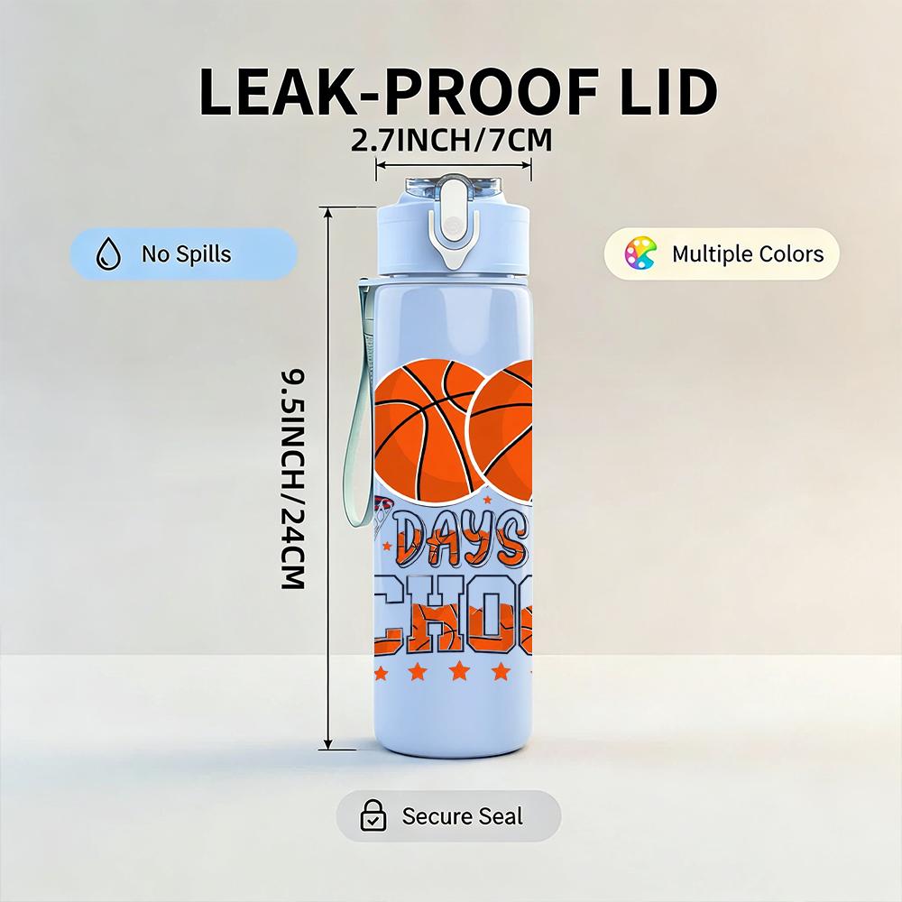 1PC Hundred Days School Basketball Text 750ml Color Plastic Water Bottle Leakproof Flip Straw Lid For Sports Office Home Use