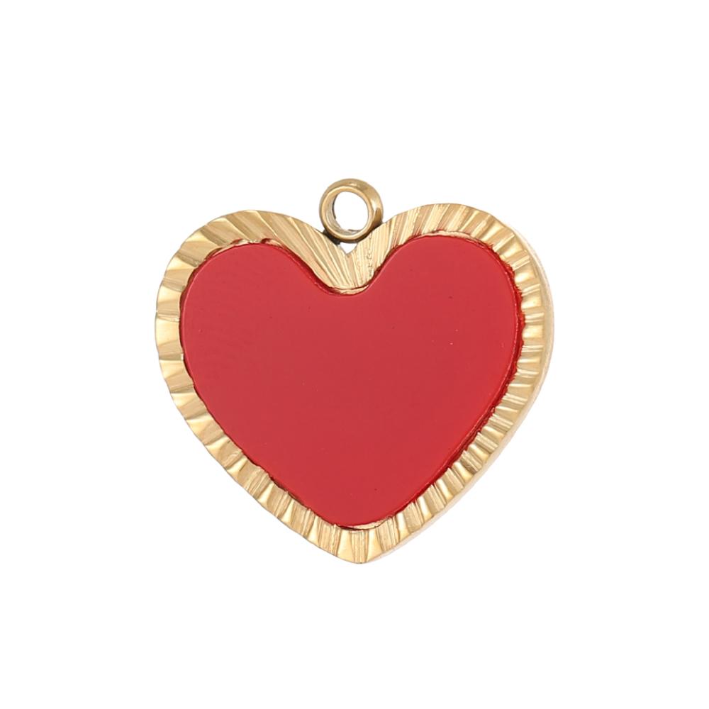 CARLIDANA New Fashion Pendants Charms Heart-shaped Stainless Steel Plated Gold Zircon Pendant Love Red Enamel Women's Gifts