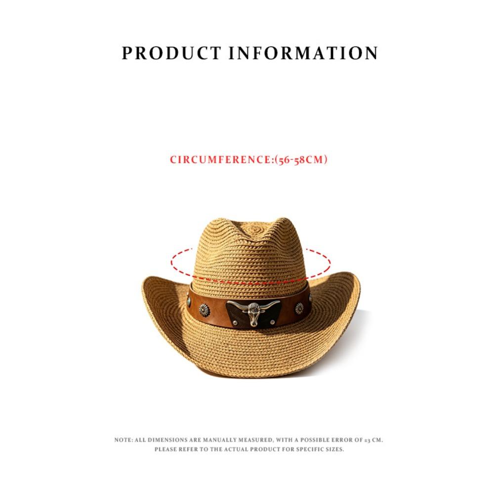 Straw Hat Women's Beach Sunscreen Straw Hat Men's Western Cowboy Hat Retro Solid Color Sunshade Hat