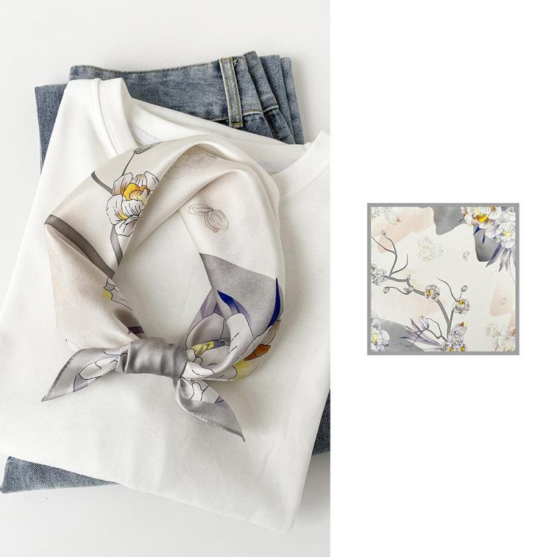 53 Einfacher Crêpe Satin Seidenschal Seide High-End Nationaler Stil Druck 100% Maulbeerseide Seide Luxus Seiden-Quadrat-Schal Damen-Schal