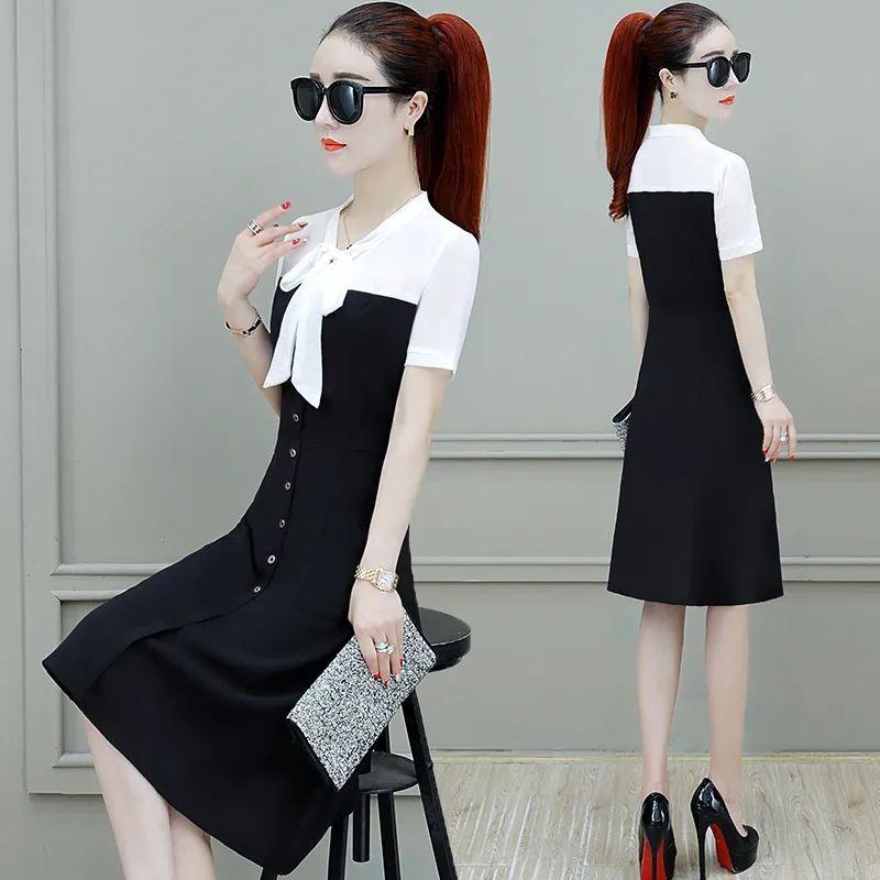 Elegant Summer Chiffon Dress Women Slim Waist Midi Long Dress Fashion Lady
