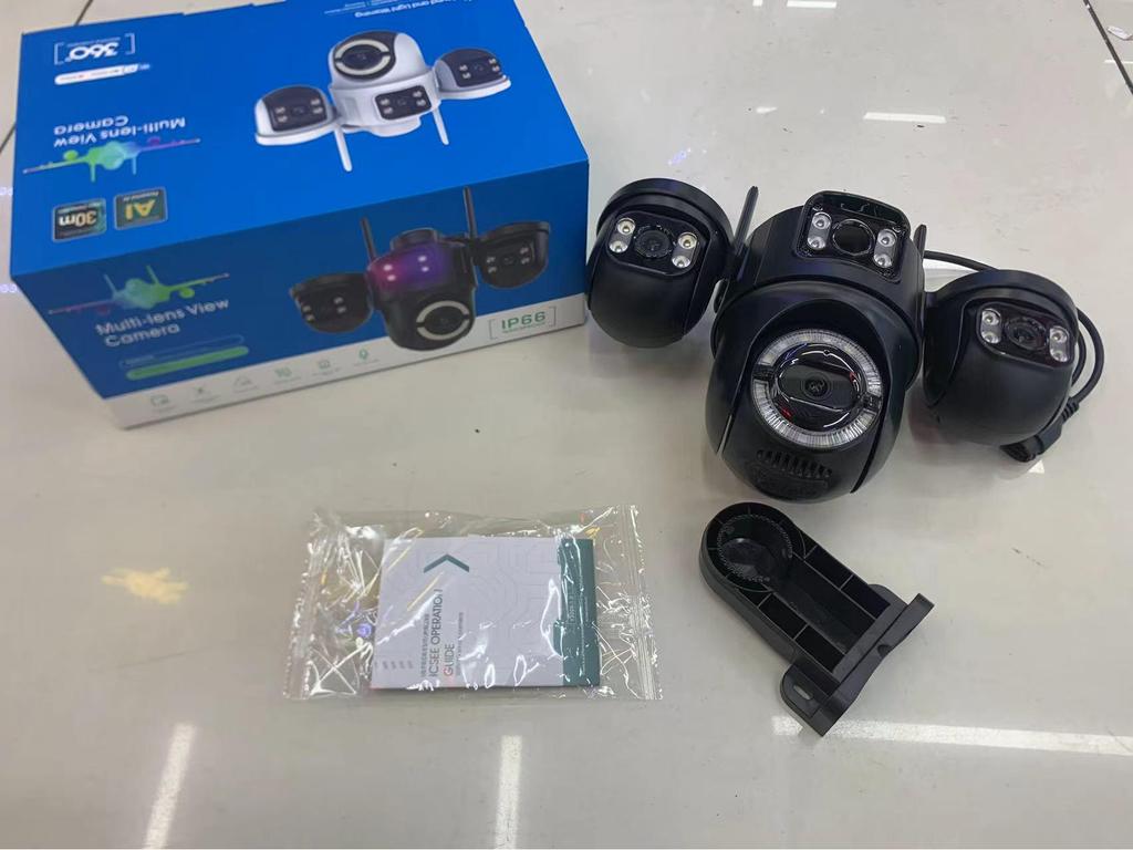 ICSEE 3-Lens WiFi Surveillance Camera with Warning Light for Indoor/Outdoor Use