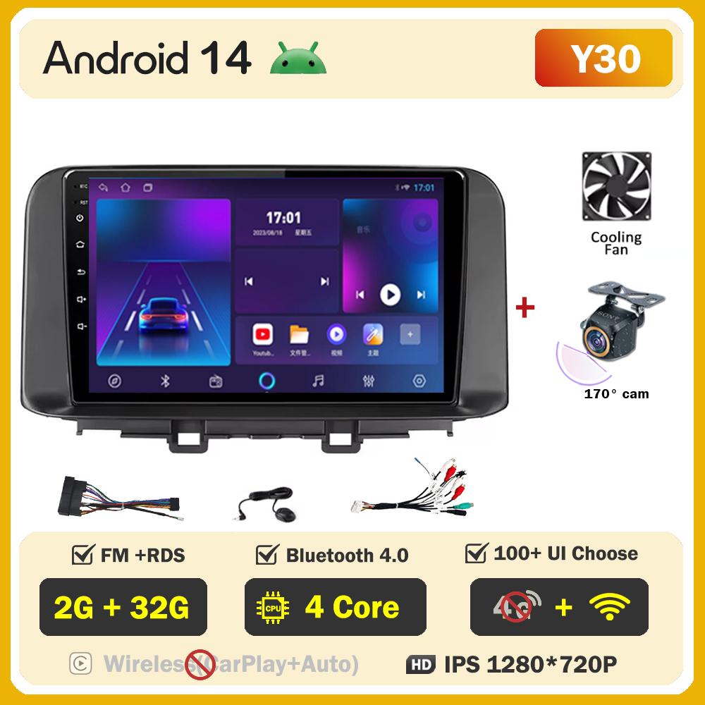 For Hyundai Encino Kona 2017 2018 2019 Android 14 Car Stereo GPS 8 Core Touch Screen CarPlay Android Auto No DVD Touch Screen