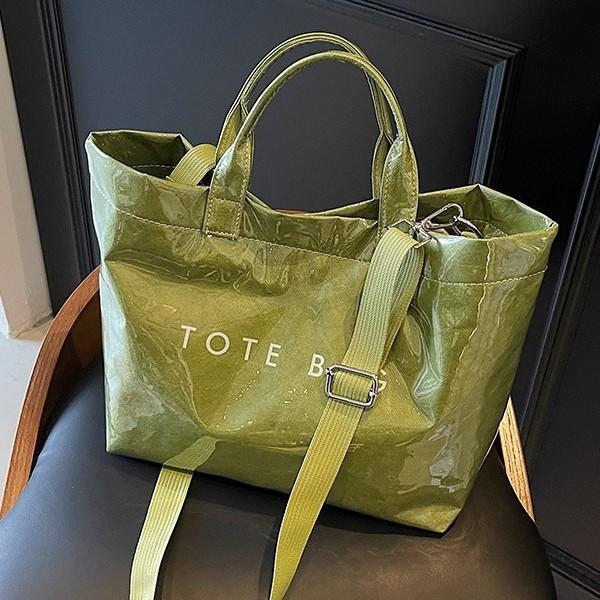 Large-capacity kraft paper jelly bag, transparent waterproof tote bag, fashionable one-shoulder messenger tote at work
