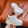 Internet Celebrity Live Broadcast Burst Thick Sole Height Increase Casual Sports Shoes Women 2025 Spring New Muffin Lace-up White Shoes Women
