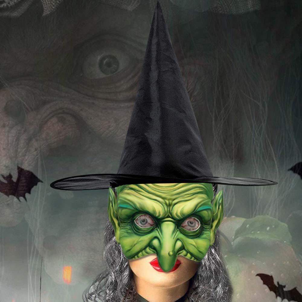 Spider Web Halloween Horror Witch Mask Green Demon Mask Makeup Witch Wig Hat Mask Set  Men