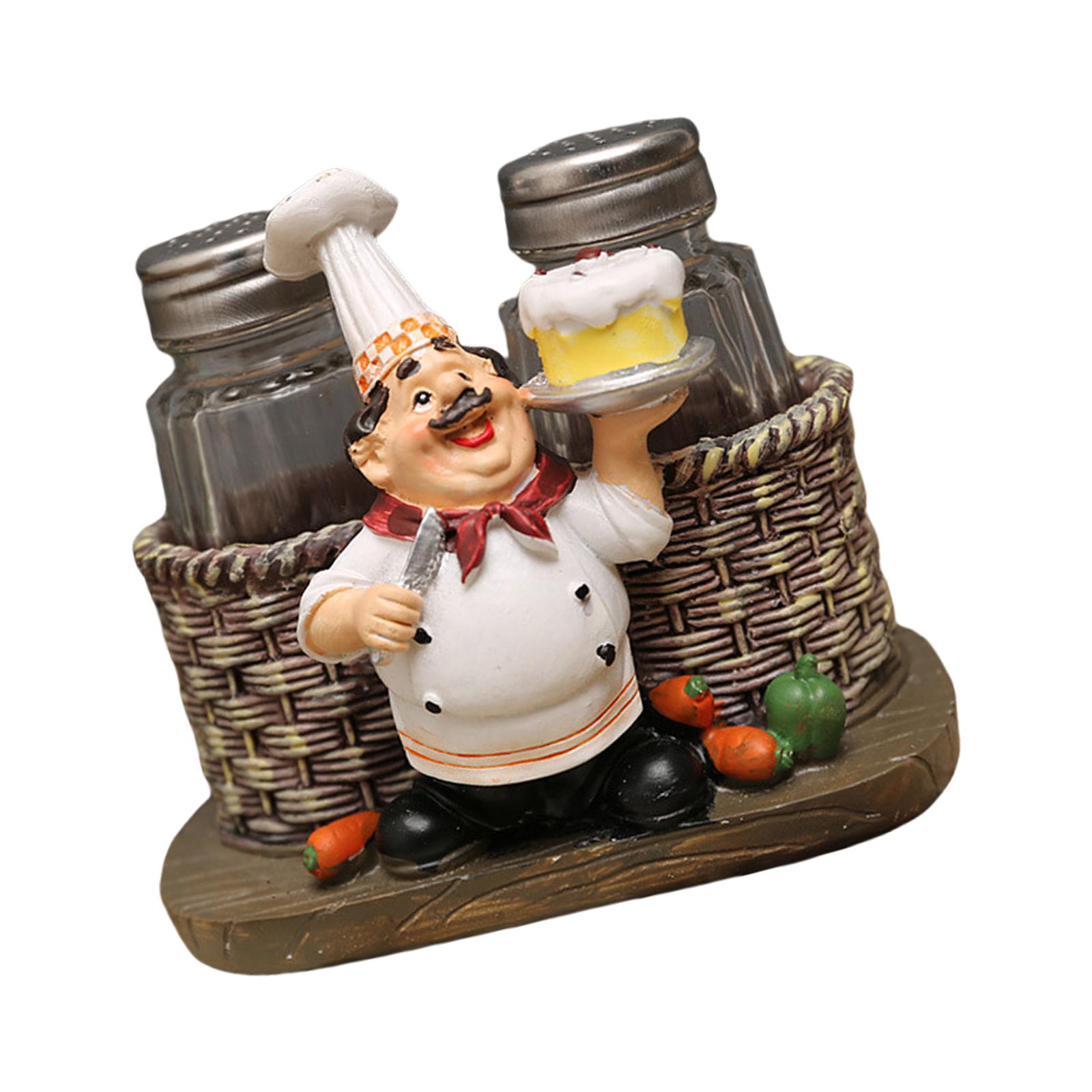 

Chef Figurines Statue Decorative Ornament Salt Peppers Bottle Holder Ornament Crafts Kitchen Seasoning/Toothpick Bottle A