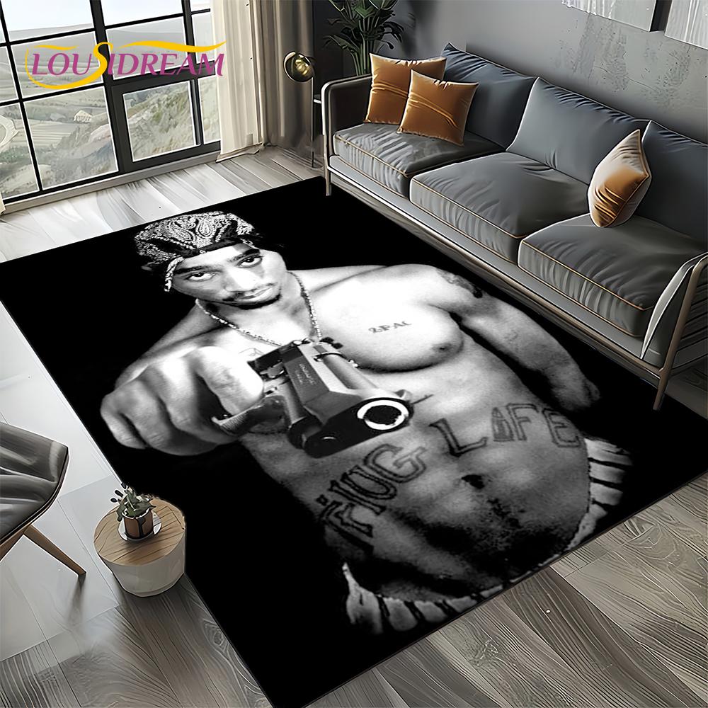 Rapper Eminem Tupac 2pac Hip-Hop Rap God Carpet Rug for Living Room Bedroom Home Sofa Decoration,Area Rug Non-slip Floor Mat