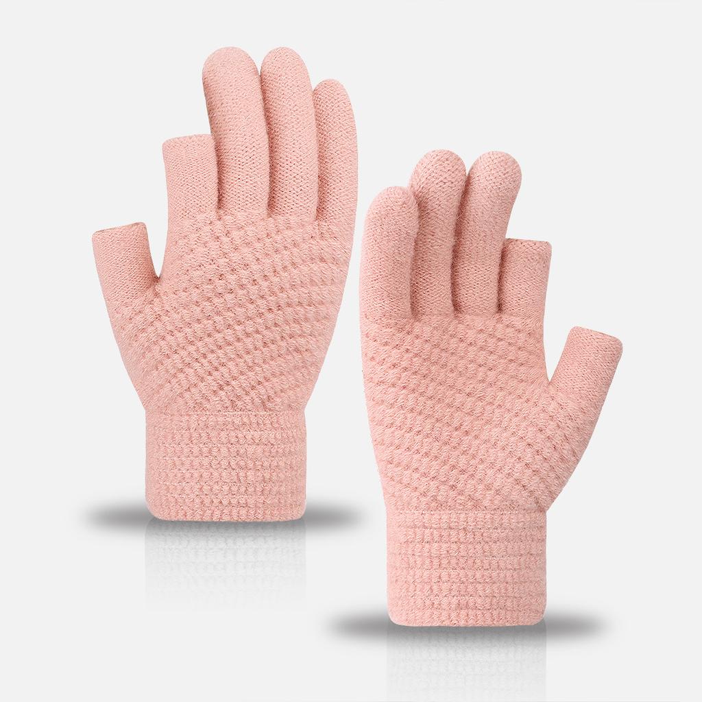 iwarm love warm dew two-finger office writing gloves men and women winter two half-finger knitted imitation cashmere student gloves
