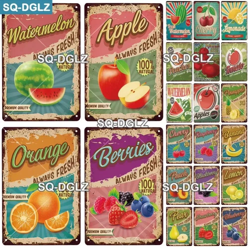 Fruits Metal Sign Bar Wall Decoration Tin Sign Vintage Metal Sign Vegetables Painting Plaques Art Fruit Poster