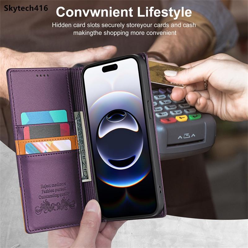 For Redmi 14C 14R Note 10 11 11S 12 12R 12S 13 14 Pro Plus Max 4G 5G Leather Case Flip High Quality Card Slot Bracket Wallet Cover Casing