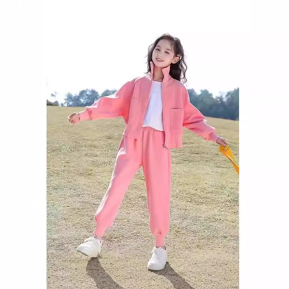 

Girls Spring & Autumn Fashionable Casual Zipper Jacket Set 120 cm розовый