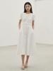 Nub Round Neck Shirring Point Dress - White