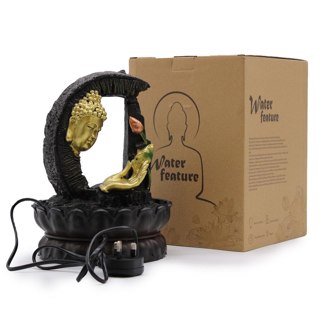 Tabletop Fountain 30cm Golden Buddha Lotus
