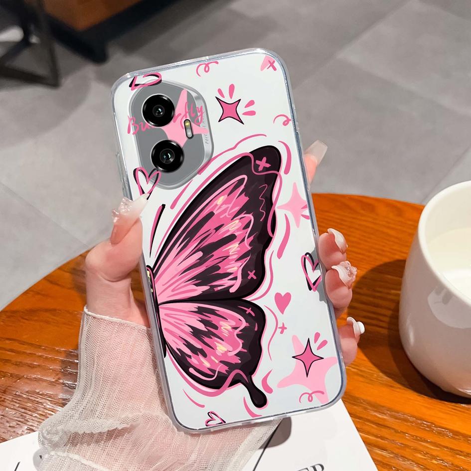 Silicone Soft TPU For Huawei Honor 300 Pro 70 200 Lite X5B Plus X6 X6B X6S X8 Back Cover Fashion Pink Bow Tie Pattern Transparent Anti Slip For Huawei