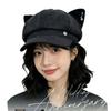 Cute cat ear beads decorative octagonal hat children autumn and winter literary versatile solid color beret casual painter hat