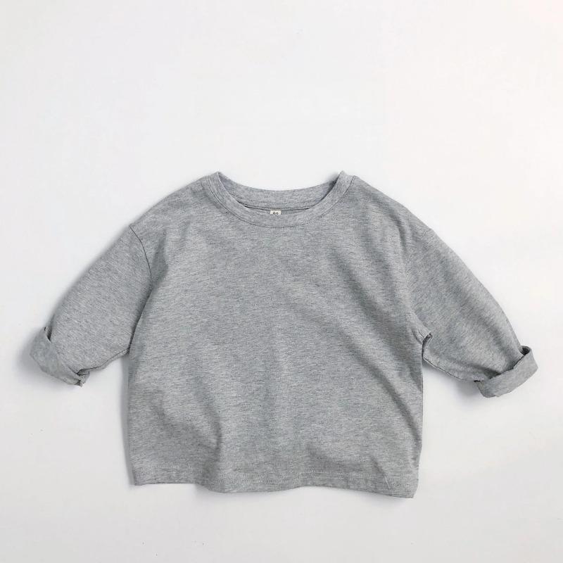 Autumn Kids Solid Color Long Sleeves Loose Basic T-Shirt Boys Girls Korean Soft Children Clothes
