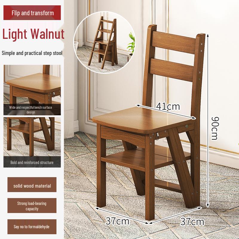 Solid Wood Reversible Three-Step Folding Ladder Stool for Indoor Use