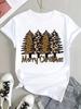 (Asian Size) Watercolor Tree Tee Top Print Christmas New Year Clothing T Shirt Women Fashion Festival Female Woman Short Sleeve Graphic T-shirts
