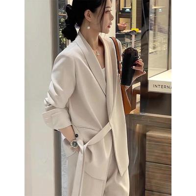 Women's Spring & Autumn Loose Fit Blazer and Wide-Leg Pants Set