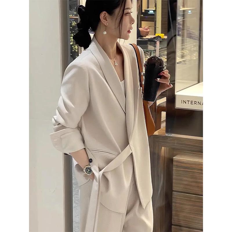 Women's Spring & Autumn Loose Fit Blazer and Wide-Leg Pants Set