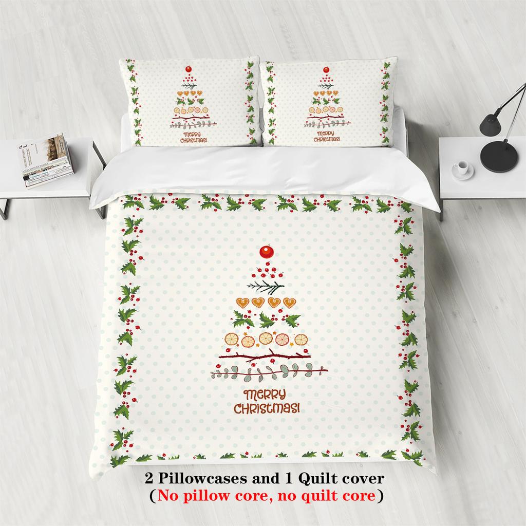 3-piece Christmas themed Christmas tree pattern print (1 duvet cover+2 pillowcases, no core) soft and comfortable bedding set