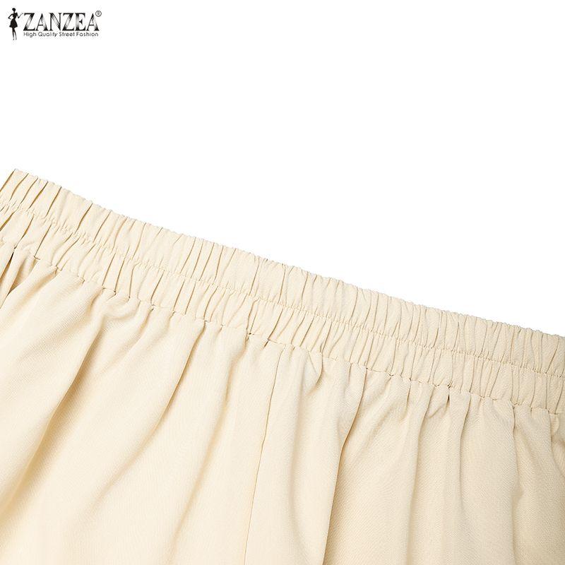 ZANZEA Women Short Sleeve Blouse and Cropped Pants Classic Two Piece Suit Sets