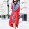 Europe, America autumn and winter new leather jacket women's long knee large size leather trench coat imitation fur coat